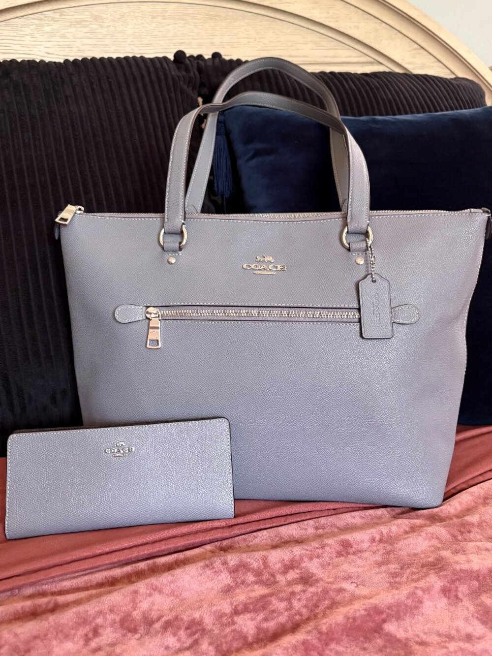 Coach Gallery Tote and Wallet Set Crossgrain Leather Twilight Blue - Picture 2 of 13